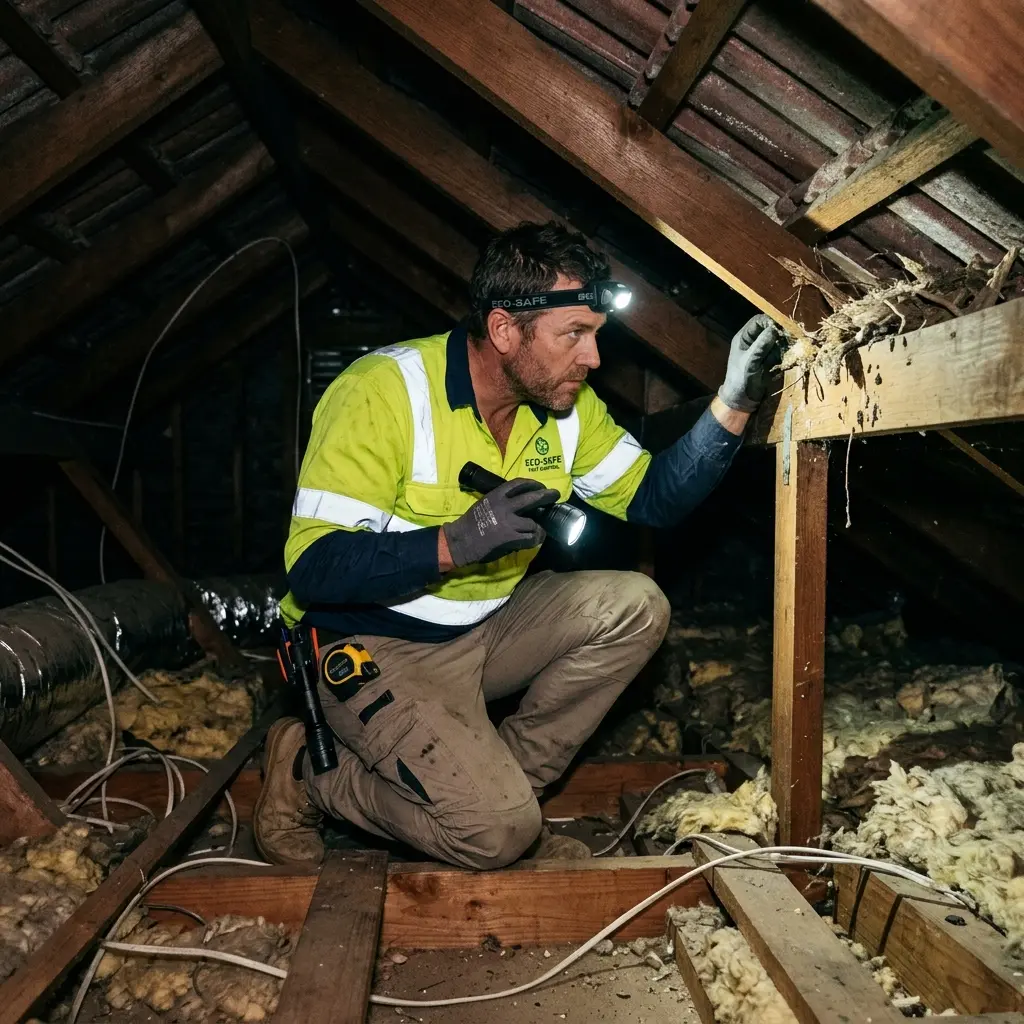 Technician inspecting a roof cavity for a dead animal in Toolern Vale