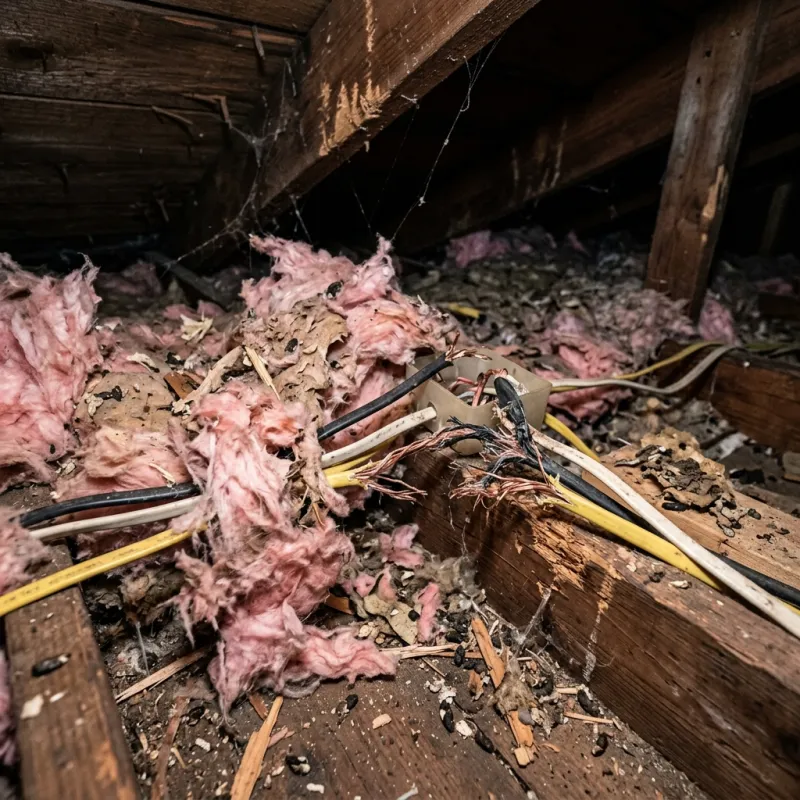 Contaminated ceiling insulation being assessed in a Toolern Vale roof space