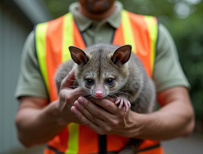 Animal handler safely recovering a deceased possum in Toolern Vale