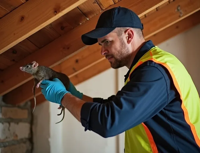 Technician inspecting a roof cavity for a dead rat in Toolern Vale